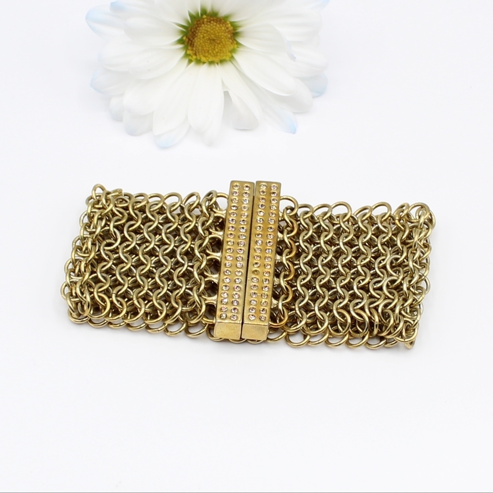 Vintage open weave mesh & rhinestone bracelet